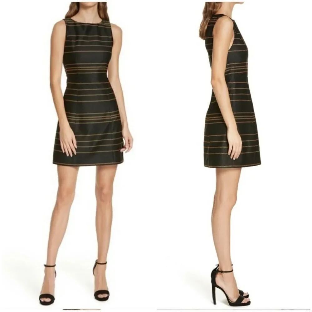 Alice & Olivia Back & Gold Striped Dress Sz10